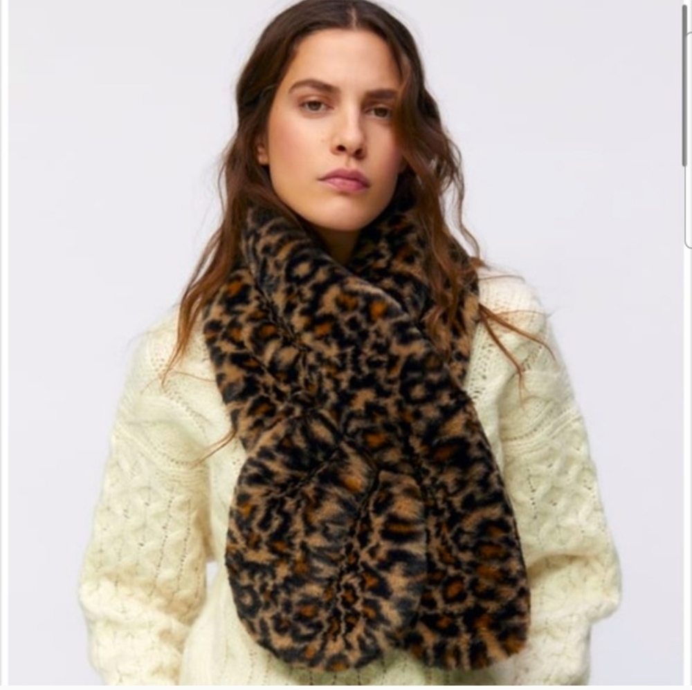 Zara Leopard Print Wrap Scarf Stole Faux Fur